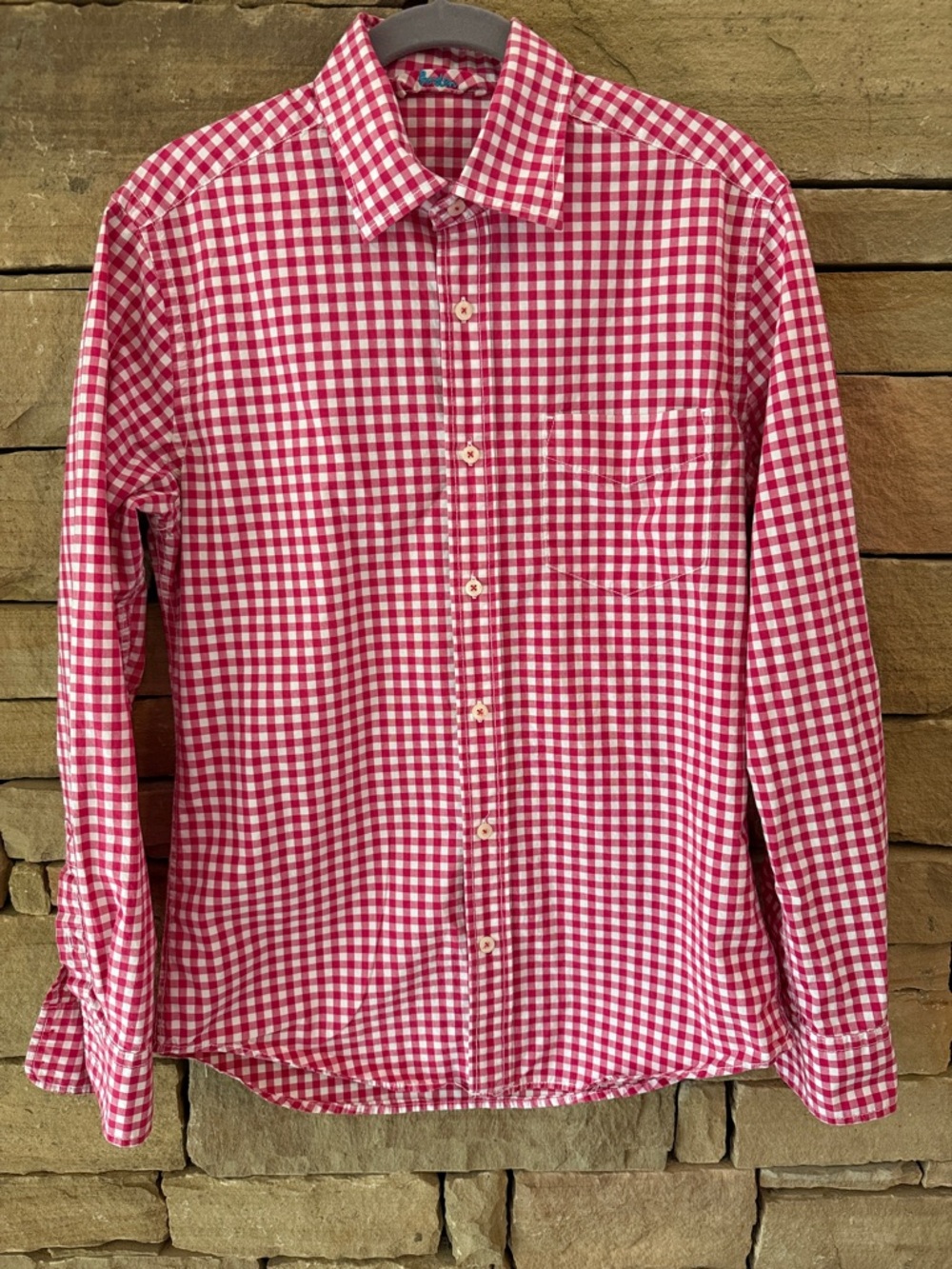 Boden Men’s Light Red and White Gingham Check Button-Down Shirt, EUC